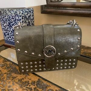 Michael Kors Olive Green Studded Shoulder And Crossbody Bag